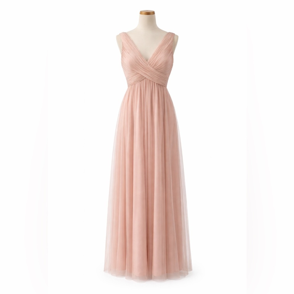 Hitherto 4 BHLDN Anthropologie blush pink tulle bridesmaid maxi dress 0882